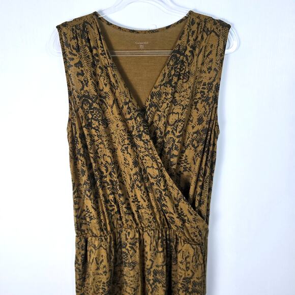 Garnet Hill Sleeveless Maxi Dress Large Brown Snake Print Surplice VNeck Pockets - Picture 4 of 14